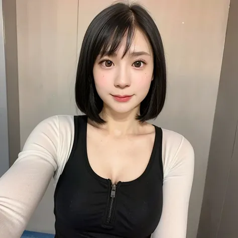 (kawaii 24 year-old Japanese girl, Nogizaka idol, Korean idol), healthy female athlete, figure skater, (glossy black hair, messy very short hair, messy pixie cut, symmetric hair length, even length hair edges:1.3), (bangs), (rounded face, black eyes, singl...