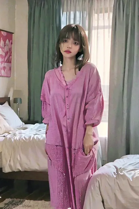 masterpiece, 1girl, beautiful bangs, full body image, wearing a nighty, about to sleep, in the bedroom, photo from phone, casual photo, beautiful eyes, beautiful facial structure. 