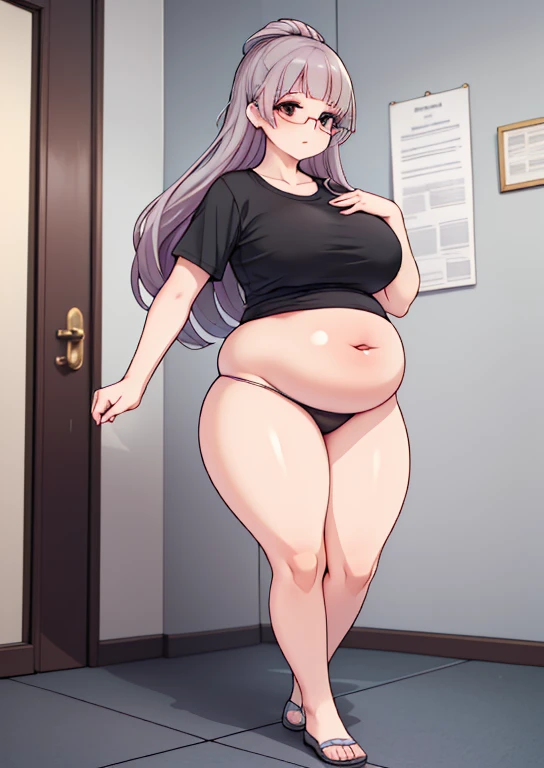 (masterpiece, best quality, highly detailed), 1girls, big belly, huge belly, art by kipteitei, round belly, chubby, curvy, belly grab, enormous belly, fat belly, thicc, bigger belly, really big belly, jiggly belly, shirt covering belly, belly cover by shir...