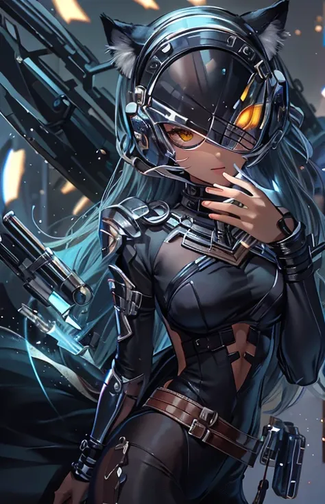 ((highest quality)), ((masterpiece)), (get used to it), perfect face , beautiful girl , Cat ear , black panther ,