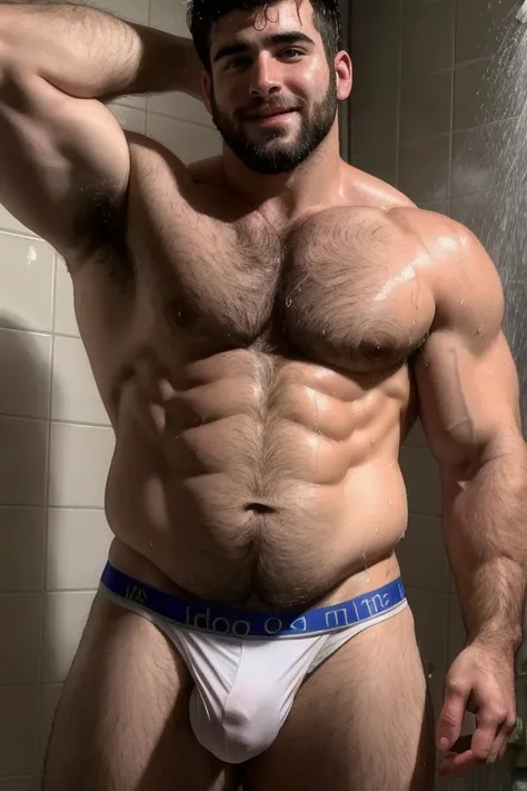 arafed man in a shower with a beard and no shirt, hairy body, wet hairy bodies, hairy chest and hairy body, hairy bodies, hairy torso, partially male hairy torso, bare hairy chest, hairy chest, very hairy bodies, mid-shot of a hunky, hairy arms, beautiful ...