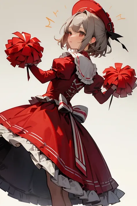 short gray hair, blush, cheerleader、Headbang 2.、Red clothes、Elegant Lolita、Victorian Maiden、