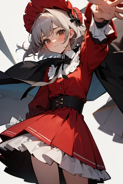 short gray hair, blush, cheerleader、Headbang 2.、Red clothes、Elegant Lolita、Victorian Maiden、