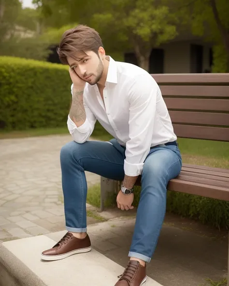 Pablo Alboran sitting on a park bench