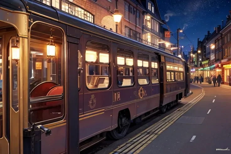 night、月night、steampunk、steam locomotive、bus、busの屋上