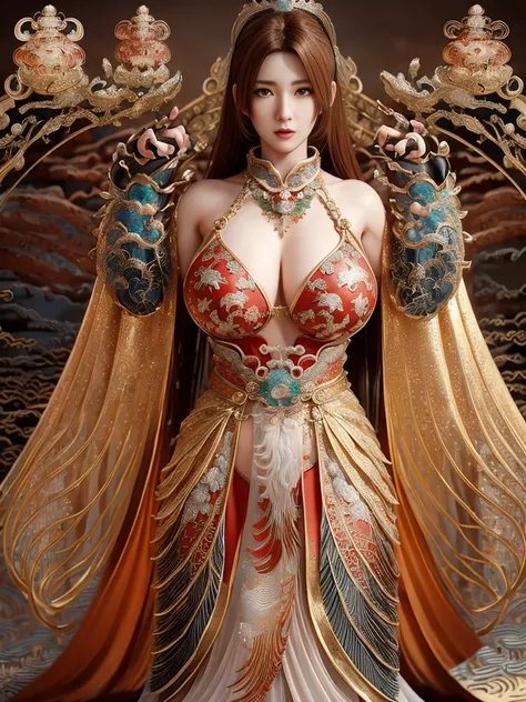 (heavy breasts)、top-quality、​masterpiece、超A high resolution、（metal white dragon armor）、(((Colossal tits))),dragon armor、(((Detailed Micro Bikini))),(Wear a beautiful crown made of intricate gemstones),(Photorealsitic:1.4)、Raw photo、1 girl、(((Random hair))、...