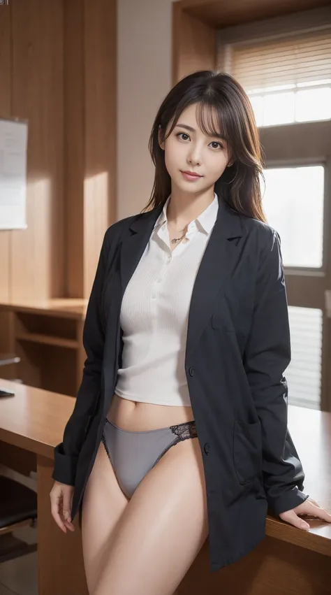 Photorealistic beautiful doctor、amazingly beautiful、doctor&#39;Under her white coat is sexy red underwear, collared shirt、(highest quality、8K、32k、masterpiece、nfsw:1.3)、ultra high resolution,(Photoreal:1.4),Raw photo, detailed face,,beautiful hair, ((doctor...