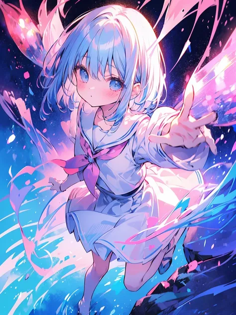 Masterpiece, best quality, extremely detailed, (illustration, official art: 1.1), 1 girl, ((light blue hair))), light blue hair, 10 years old, ((blush)), cute face, big eyes, masterpiece, best quality, ((a very delicate and beautiful girl)))), amazing, bea...