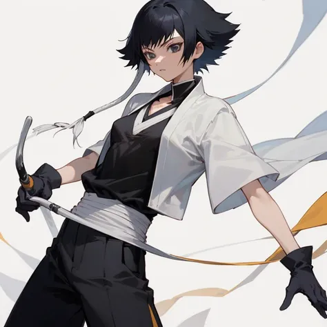 ((highest quality)), ((masterpiece)), (be familiar with), bleach,soi fon, 1 girl, alone, black hair, clothes,pants, slender,slen...