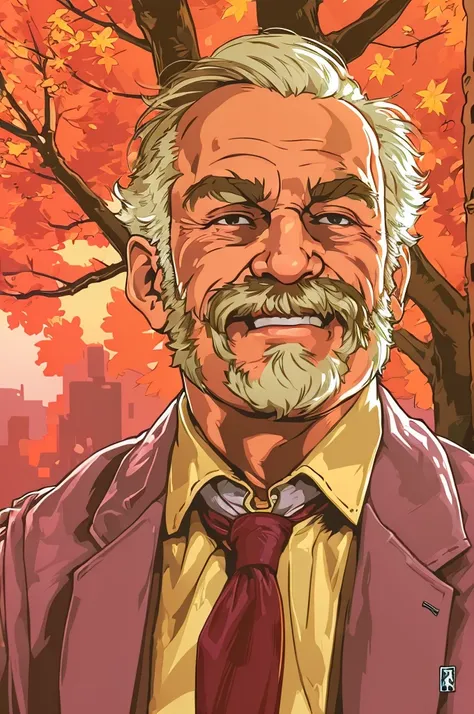 portrait, muscular old man in park, happy, autumn, suits, vector, mwvector