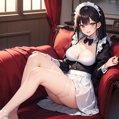 masterpiece、best quality、ultra detailed、beautiful girl、Maid clothes、Dazzling smile、cowgirl position、onbed