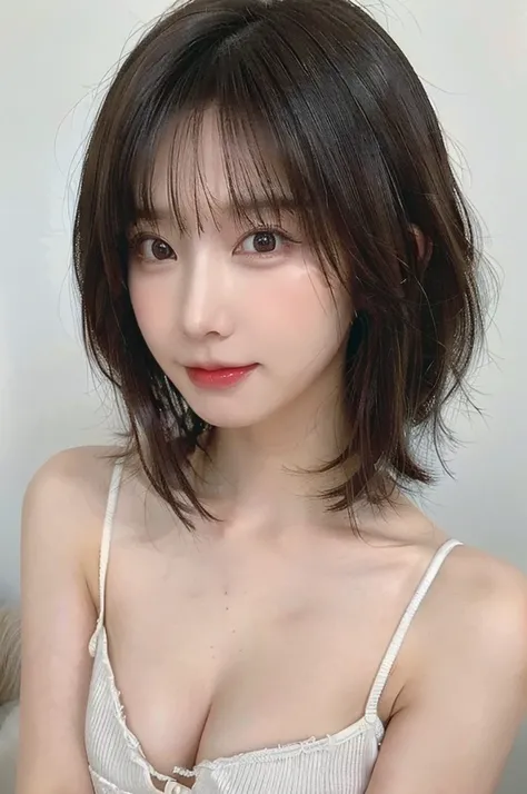 (​Masterpiece:1.3), (8K, Realism, original photography, Top image quality: 1.4), Japanese high school girl、upper body portrait、(Random hairstyle:1.2)、cleavage:1.2、Super detailed face、Eye for details、double eyelids、chest together、sharp focus:1.2、pretty Woma...