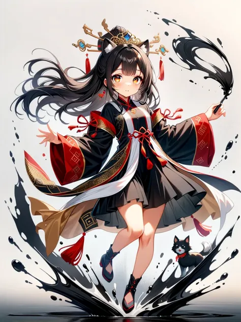 Amazing, beautiful detailed eyes, ((((1girl)))), finely detailed, extremely detailed CG unity 8k wallpaper, (((((full body))))), (((cute animal face))), (((a girl wears Clothes Black and white Taoist robes))), ((Extremely gorgeous magic style)), ((((gold a...