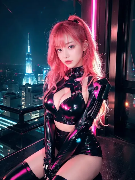 最high quality, masterpiece, 32k、Super detailed、realistic、1 girl, japanese woman、cute face, (photo actual:1.3),bob hair(red pink hair color、pink hairstyle)、edge lighting, (high detail skin:1.2), 8K超High resolution, Single-lens reflex camera, high quality, H...