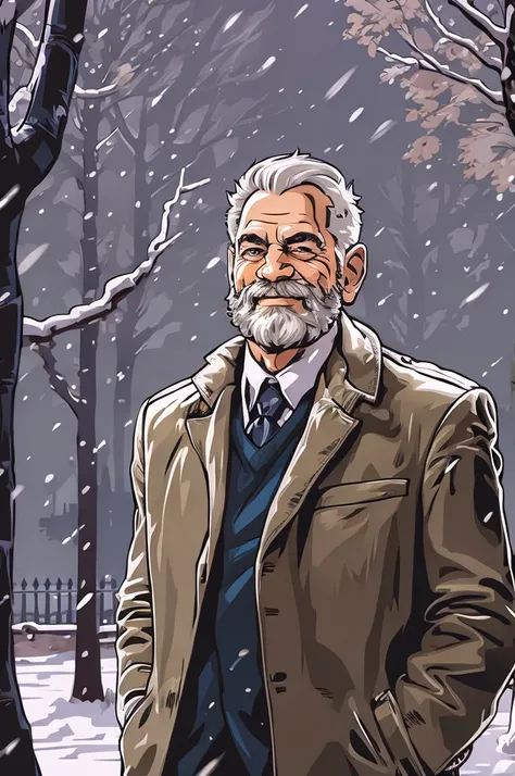 portrait, muscular old man in park, happy, , suits, vector, mwvector, Winter 