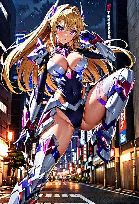 ((highest quality)), ((masterpiece)), (get used to it), perfect face, American with short, shoulder-length blonde hair、Breasts are F cup、outstanding style、28 year old female。she、Symphogear、Maria Cadenzavna Eve、Wearing Agarthram Armor。Ready for battle with ...