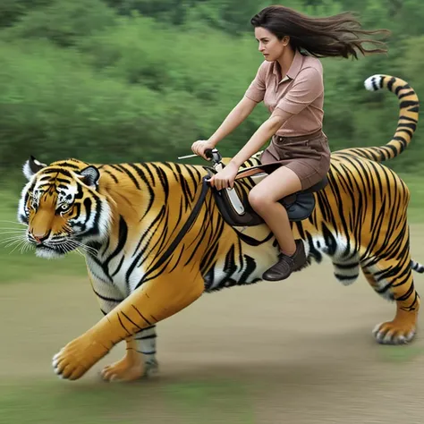 Woman riding a tiger