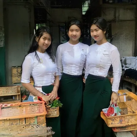 Vietnamese students girls and female teacher  in Yangon