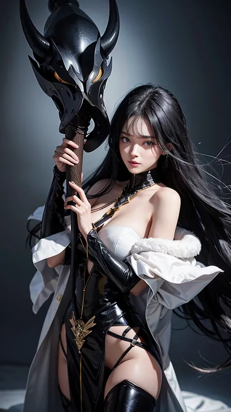 Goddess of Love, height: 165cm, weight: 40kg, length, Fluffy black hair and delicate features, Wearing flashy makeup. She is slender, . She has a beautiful figure. Her eyes are slightly narrowed, From front to toe. she is naked, Upper body、Do not wear any ...