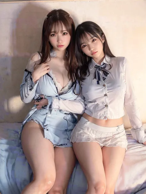 (8K,RAW photo,highest quality,masterpiece:1.8),(looking at the viewer:1.7)erotic,(lying on the bed:1.5),(huge breasts:1.5),(very thin waist:1.5),(very thin legs:1.5),(high school girl uniform:1.7),(A blazer that accentuates the bust:1.7)(Enchanted expressi...