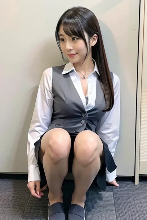 Japanese beauty、A slip is visible from under her office uniform., Not wearing a skirt, business clothes, woman wearing office dress, Work clothes, Work clothes, catalog photo, from me, Detailed image, business clothes装, Image Center, grey, Slip is visible、...