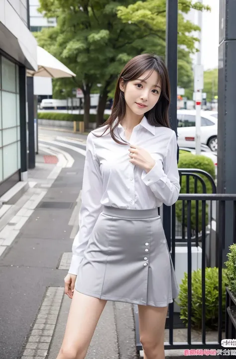 Japanese beauty、A slip is visible from under her office uniform., Not wearing a skirt, business clothes, woman wearing office dress, Work clothes, Work clothes, catalog photo, from me, Detailed image, business clothes装, Image Center, grey, white underwear、...