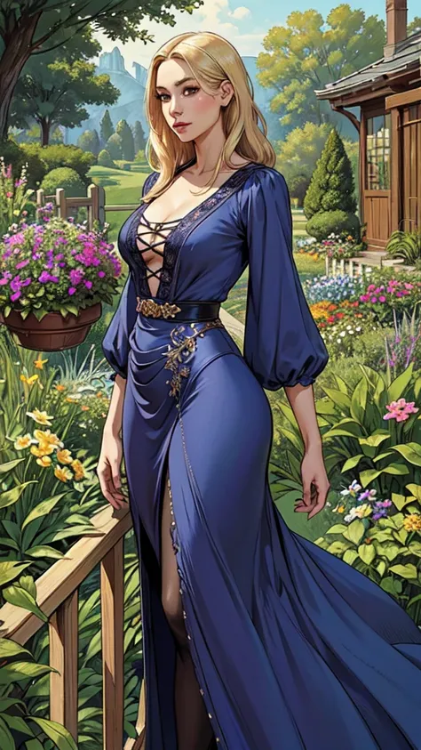 masterpiece,extremely beautiful woman,highly detailed beautiful face,big eyelahes,minimum waist,maxi fence dress, tights,straight blonde hair,excellent sense,American Comics,(((The Perfect One Woman))),(((one person))),colorful,highly detailed body,florish...