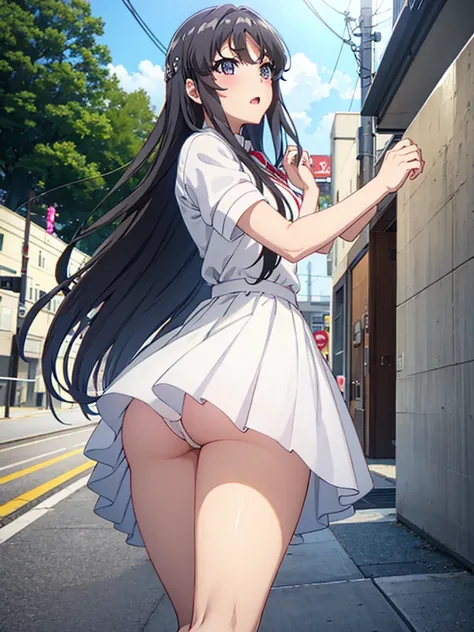 mai Sakurajima, upskirt, white panty, ass.