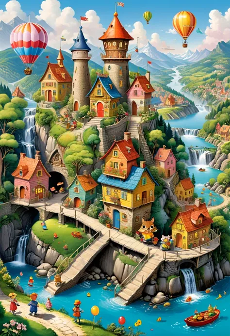 Candyland, by Richard Scarry, (masterpiece, best quality, Professional, perfect composition, very aesthetic, absurdres, ultra-detailed, intricate details:1.3)