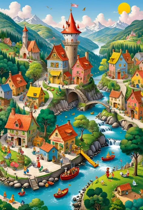 Candyland, by Richard Scarry, (masterpiece, best quality, Professional, perfect composition, very aesthetic, absurdres, ultra-detailed, intricate details:1.3)