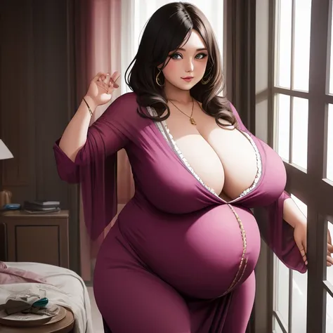 Fat, pregnant, sexy, sexy clothes, ginormous breasts, massive cleavage, 