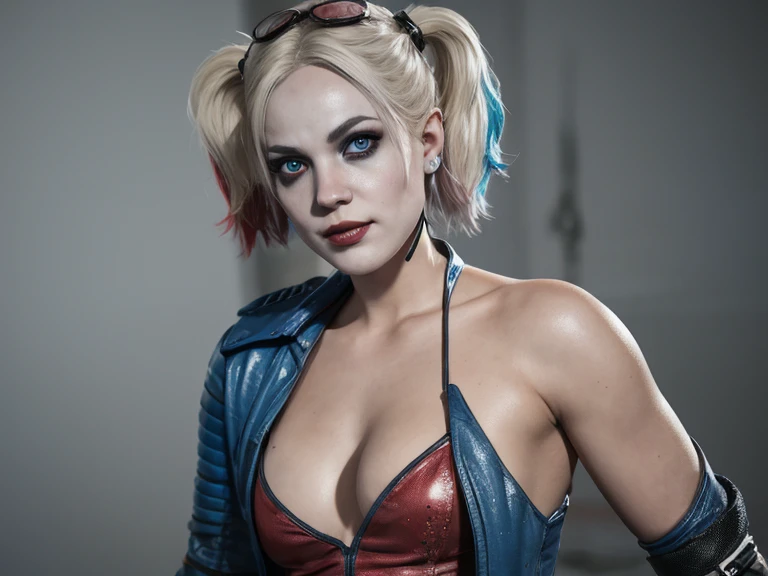 oft porcelain skin, beautifull Harley Quinn with shotgun64k highly detailed digital art, 64k high quality detailed art, 3d render character art 64k, detailed digital 2d fantasy art, detailed fantasy digital art, 64k detailed digital art, hyper realistic te...