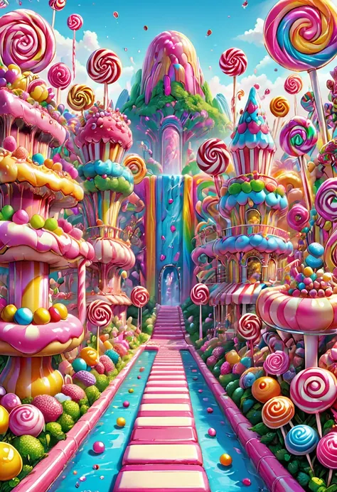 candyland, best quality, masterpiece, very aesthetic, perfect composition, intricate details, ultra-detailed, by lisa frank