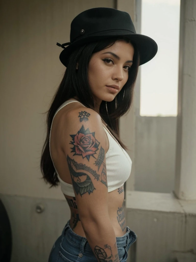 rompts
Copy
a close up of a woman with a hat and a tattoo on her arm, tattoo sleeve on her right arm, selena quintanilla perez, with tattoos, taken in the late 2000s, taken in the early 2020s, tattooed, taken in the mid 2000s, inked