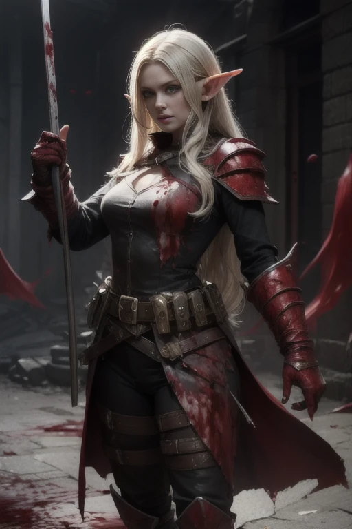 Blood soaked, elf fighter, covered in blood,