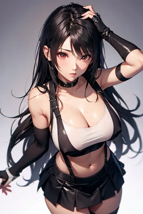 8k,masterpiece, bset quality,big, (1 girl), tifa lockhart, red_eyes, black hair, long hair, professional lighting, (shiny skin: 1.2), shiny big, ((best quality)), sharp focus: 1.2, highly detailed face and skin texture, detailed eyes, perfect face, perfect...