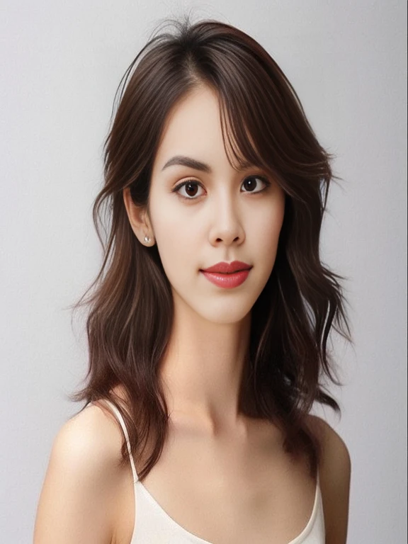 Close-up of woman in white shirt and red lips, wavy Shoulder length hair, Shoulder length hair, Shoulder - Long Hair, Shoulder length hair, medium length hair, medium length hair, Headshot profile picture, medium length hair, have short hair, Short-medium ...