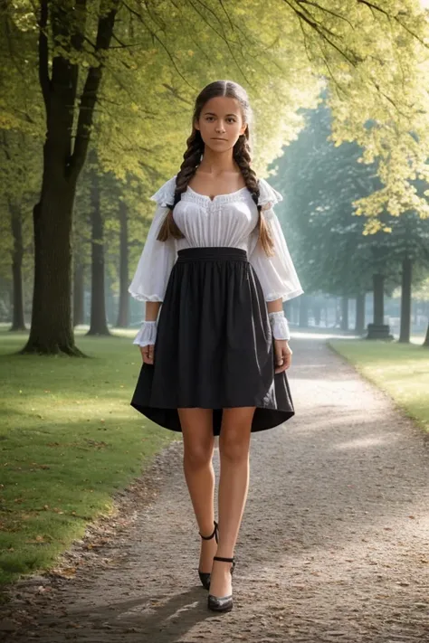 ((1 little Spanish girl)), ((12 Jahre alt)), Ethereal beauty, schlank, ((Nasenring)), schwarze Haare, French braids, Sanftes Licht, ((David Hamilton-Stil)), Nahaufnahmebild, Tischplatte, Best quality, Photorealsitic, 8K, high resolution, detaillierte Haut,...