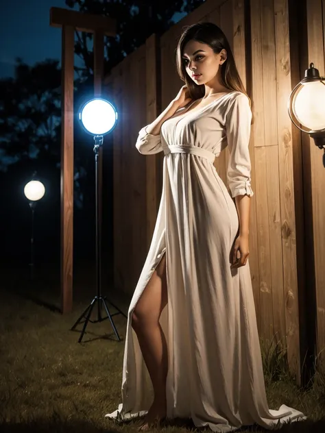 woman, fence dress, studio lights