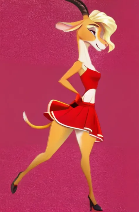  [LoRa] Gazelle (zootopia), with her red top and skirt, pop star outfit, full body