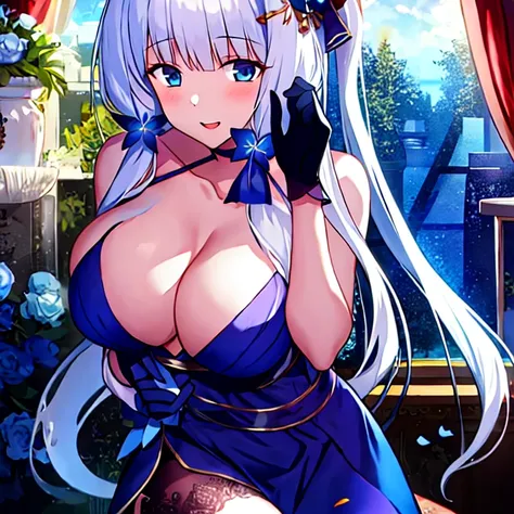 (masterpiece, best quality:1.2), 1 girl, alone，white hair，Wearing black gloves，wearing black，indoors，Sexy，Elegant and dignified