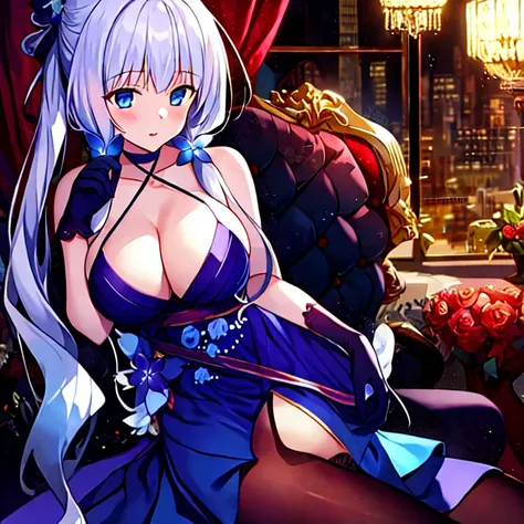 (masterpiece, best quality:1.2), 1 girl, alone，white hair，Wearing black gloves，wearing black，indoors，Sexy，Elegant and dignified