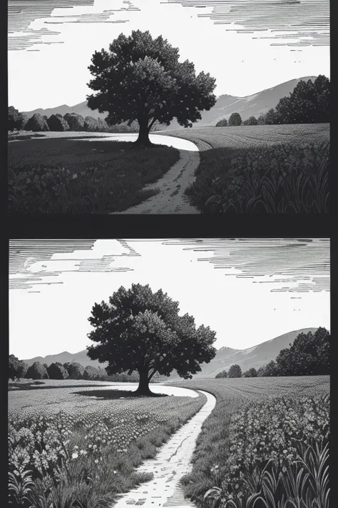 R - Roll: Act as an AI artist specialized in creating vector art.
I - Specific Instructions: Create a pastoral scene.
S - Specific Steps: 
   1. Use black and white colors only.
   2. Employ a monochrome woodprint style.
   3. Base the artwork on Albrecht ...