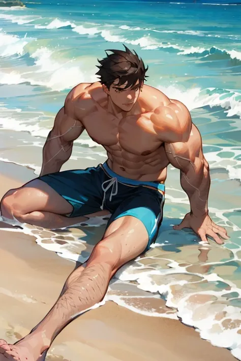 Hombre, muscular, salvavidas , en la playa 