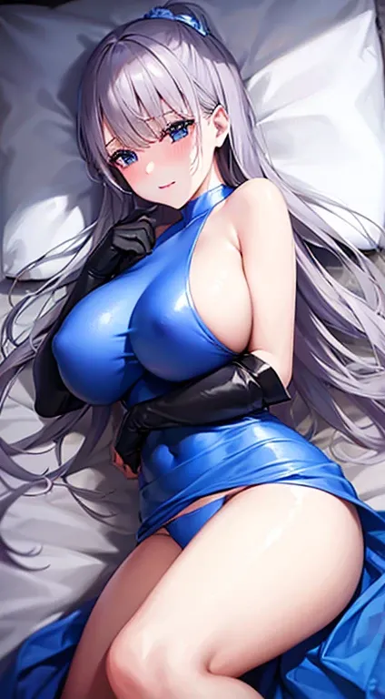 Laquadia, blue lips,big breasts,jewelry,Bukkake,gray hair、nipple、sexy face、High resolution、high quality、Creampie、Squirting、risque swimsuit、long gloves、blue swimsuit、青いlong gloves、超High resolution, (film grain: 1.4)、とてもbig breasts、Im being pushed down on th...