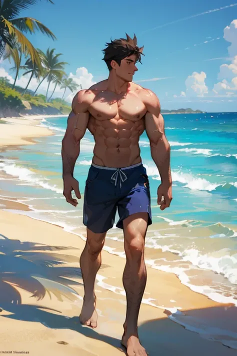 Hombre, muscular, gay , en la playa 