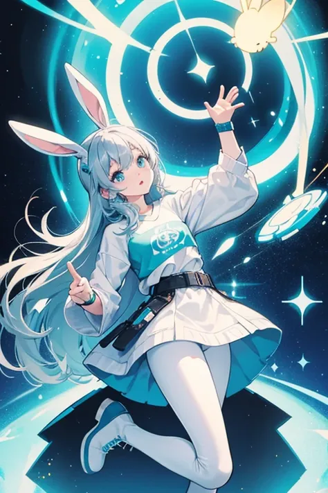 Y5 appears to be an anthropomorphic humanoid rabbit with pale blue fur. Her eyes are rather unique, being white circles with a black outline on the upper half, but no outline on the lower half. She is usually seen wearing a yellow t-shirt, but in one shot ...