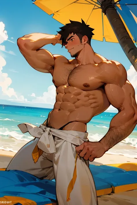 Hombre, muscular, pelo amarillo, gay , en la playa 