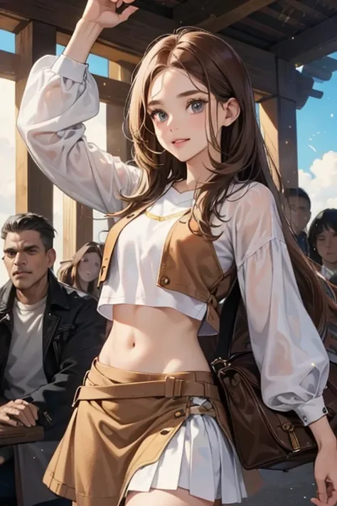 Diane wears a brown cloth top that is cropped to show her stomach and skirt and has light brown hair. She also has the stereotypical "caveman" appearance of a large forehead. SPARKLE; GLITTER