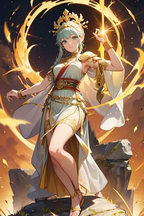 The Guardian of Lolliland is shown to be a tall stone statue woman, wearing roman clothing with a toga dress and open-toed sandals. She also has a wrist watch on her left wrist. SPARKLE; GLITTER